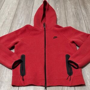 Nike Tech Red Hoodie with Black Zipper